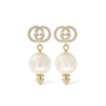 18K Double Gucci Pearl Pendant Earrings