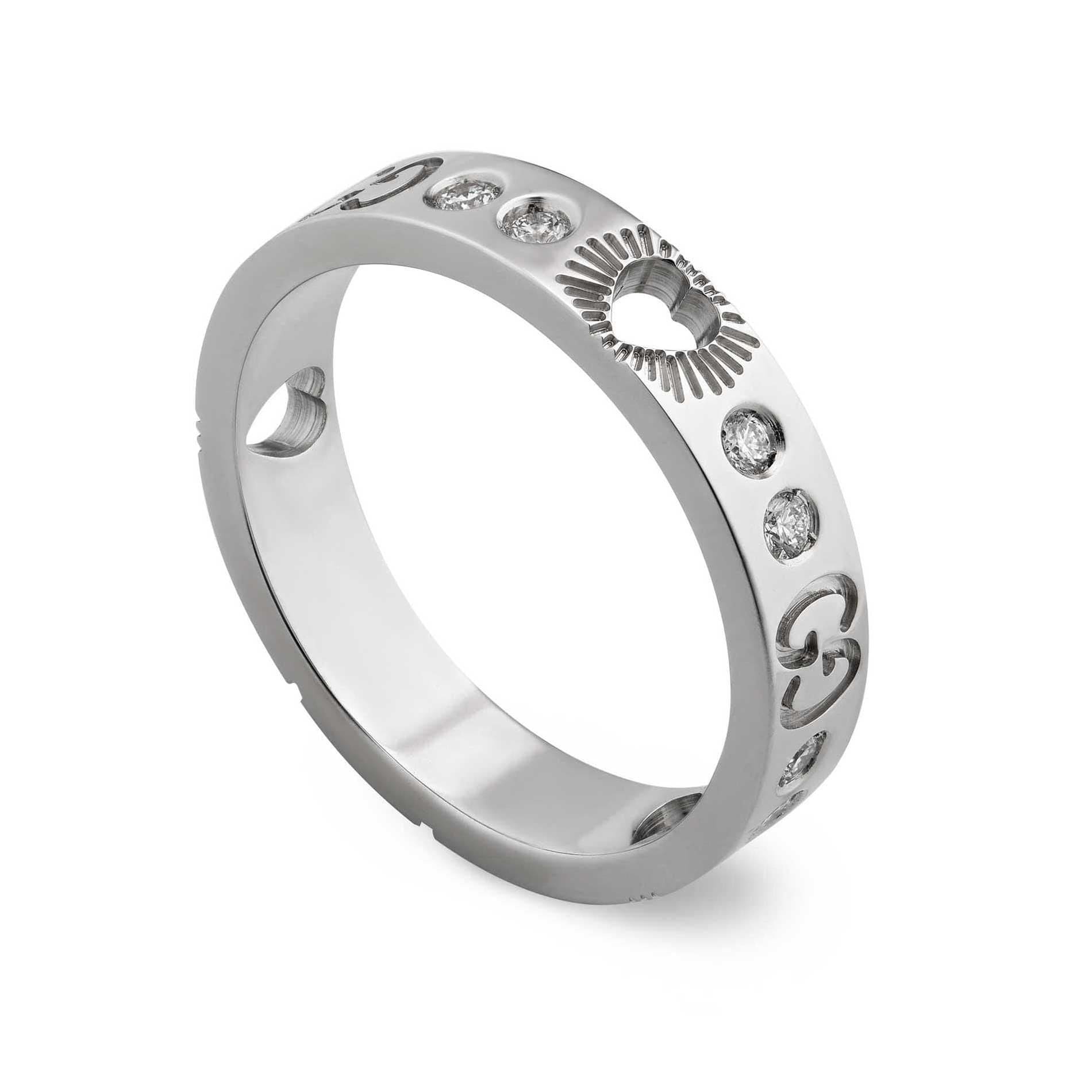 18K Double Gucci Icon Diamonds White Gold Ring