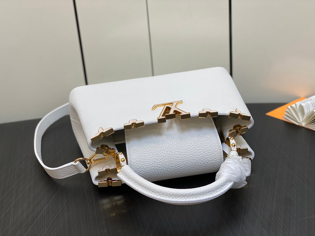 LOUIS VUITTON CAPUCINES BB 27 WHITE TAURILLON GOLD HARDWARE