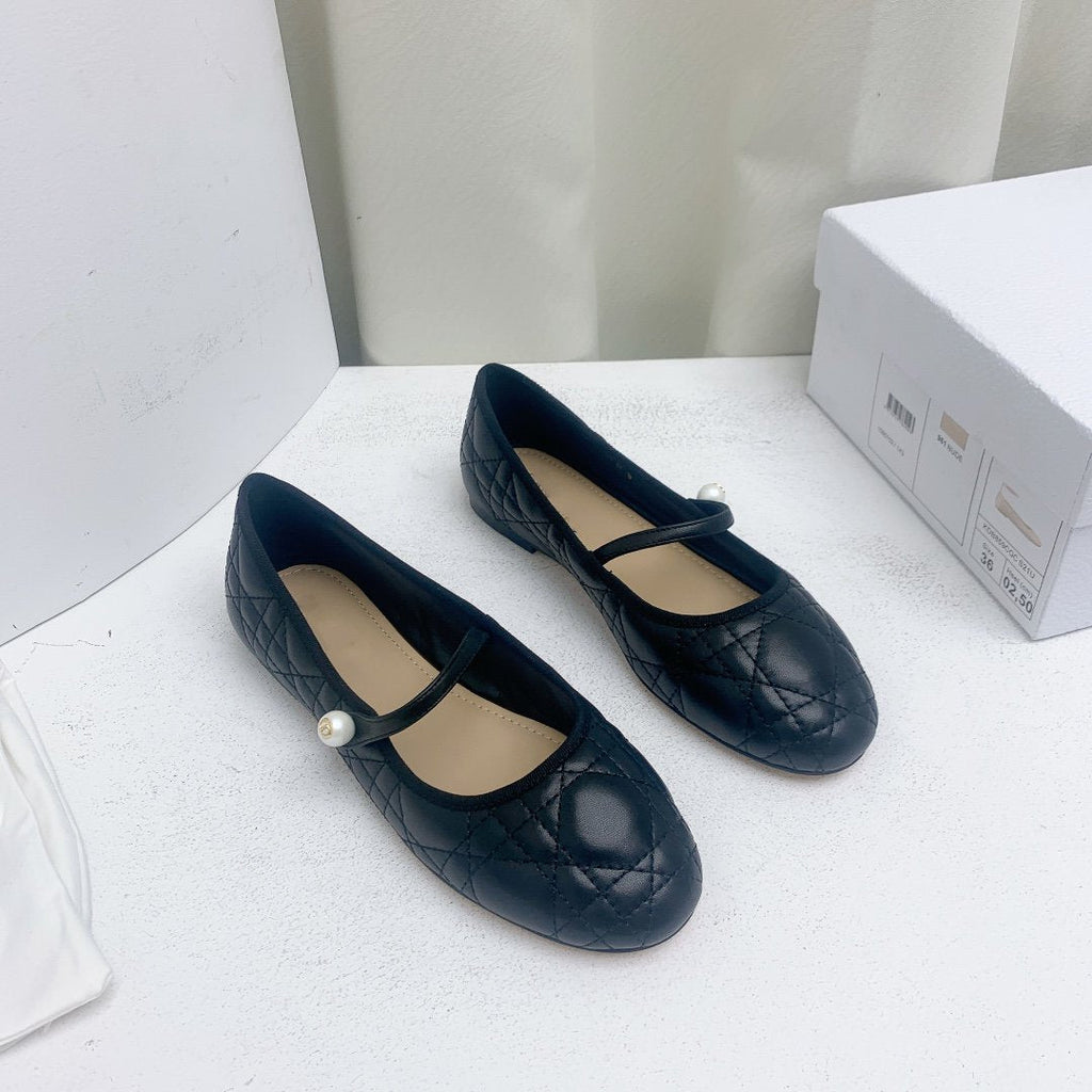 DIOR CD BALLET FLAT BLACK MOP MIDDLE