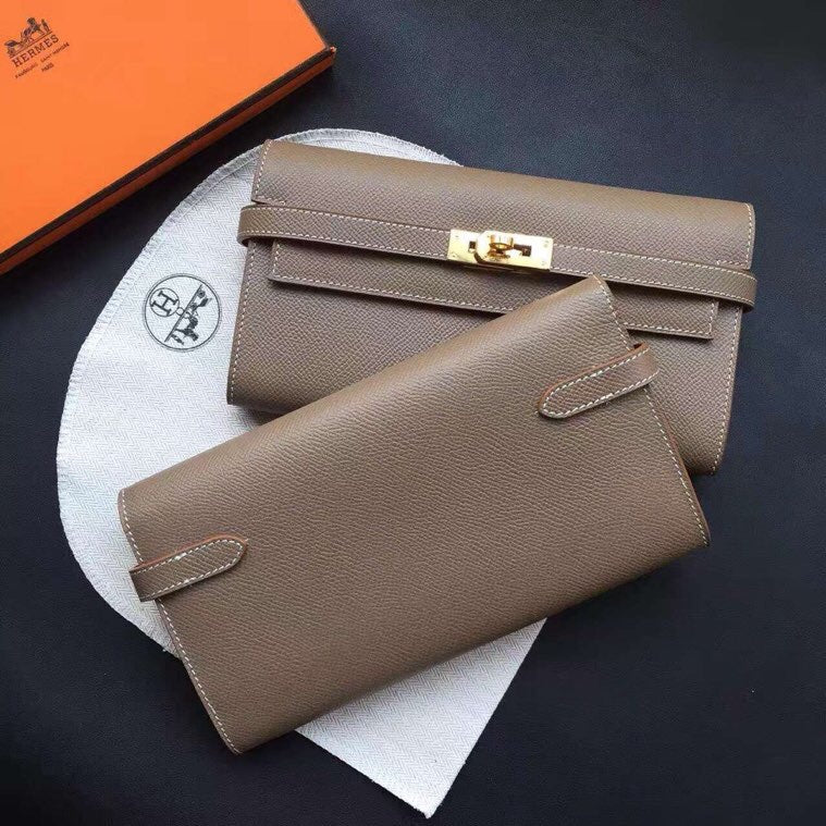 HERMES KELLY CLASSIC WALLET 20.5 CEDAR CALFSKIN