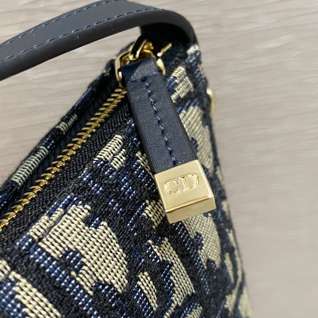DIOR CD BUCKLE SHOULDER BAG 22 IN BLUE MONOGRAM OBLIQUE JACQUARD