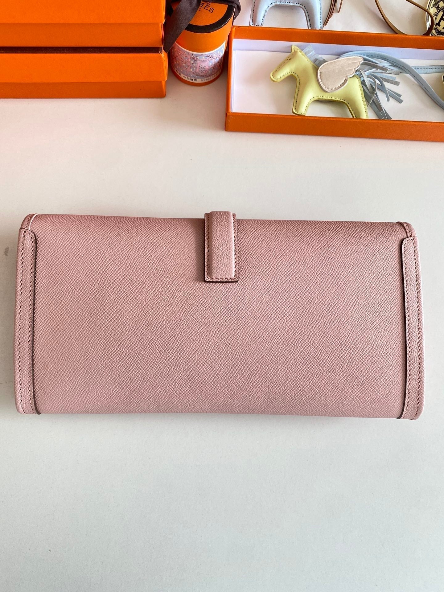 HERMES JIGE ELAN 29 CLUTCH IN CREPE PINK CALFSKIN