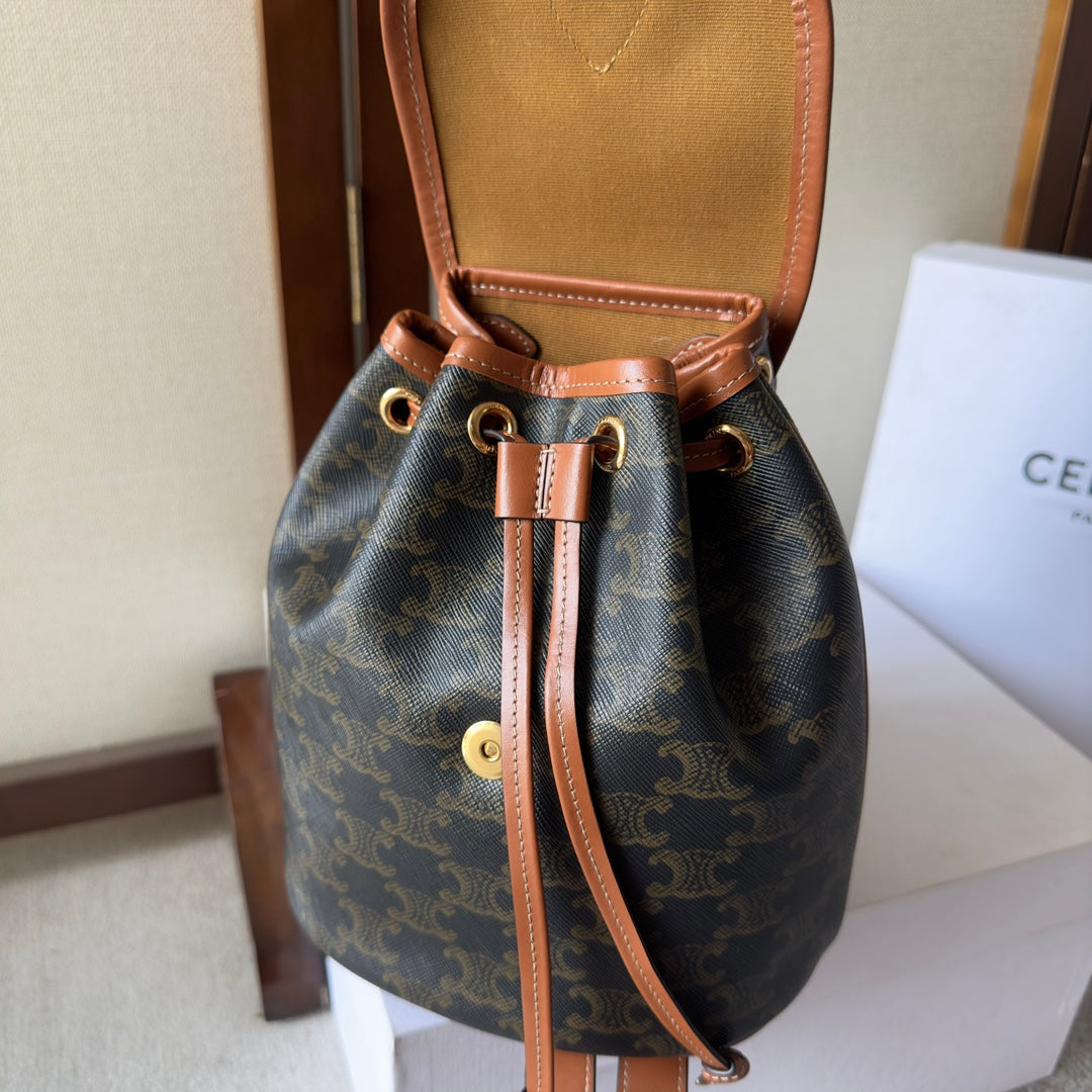 CELINE SMALL FOLCO BACKPACK 20 IN BLACK TRIOMPHE CANVAS