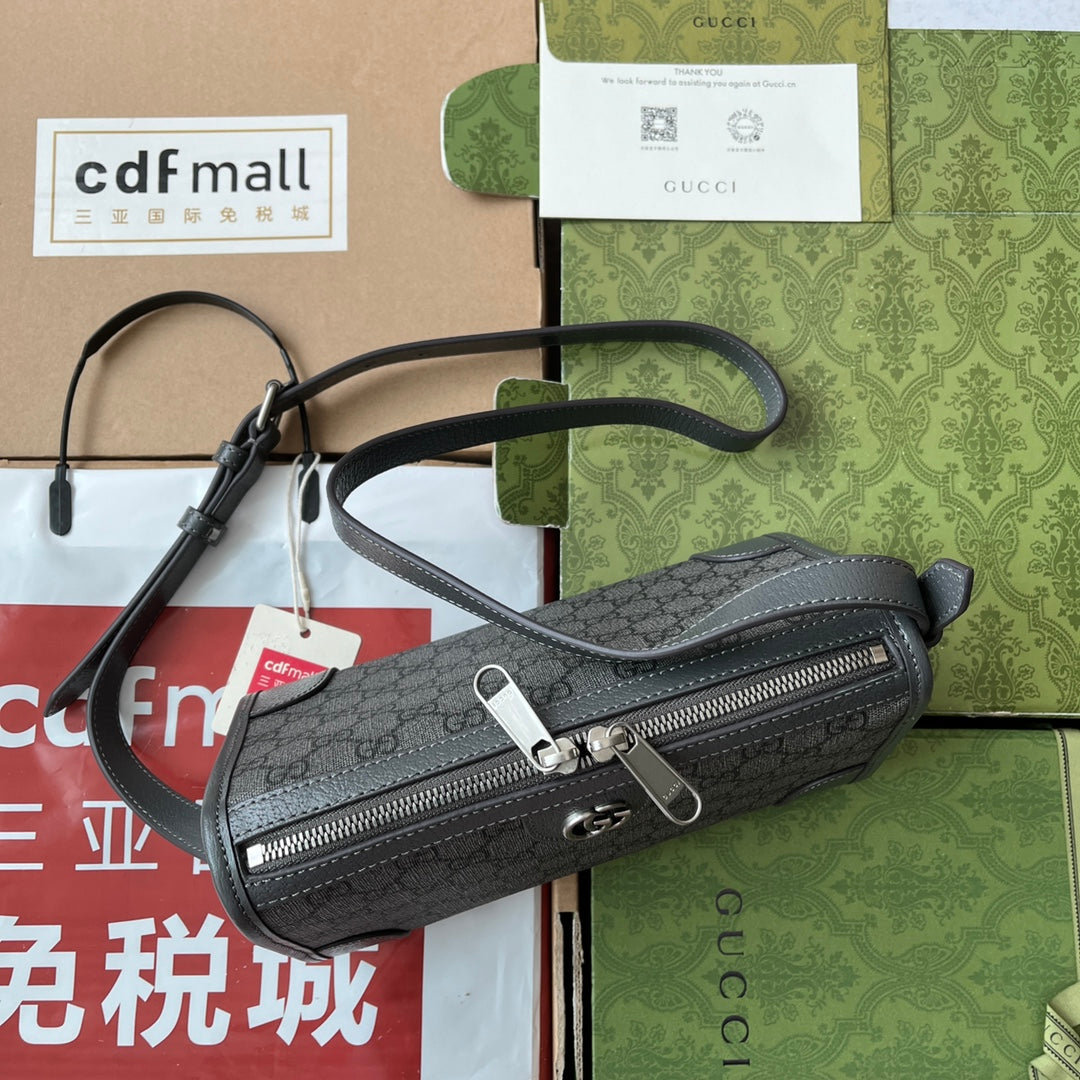 GUCCI OPHIDIA MESSENGER BAG 35 IN GREY BLACK  CALFSKIN
