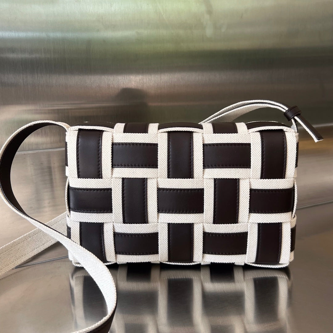 BOTTEGA VENETA MINI CASSETTE 23 IN BLACK WHITE CALFSKIN