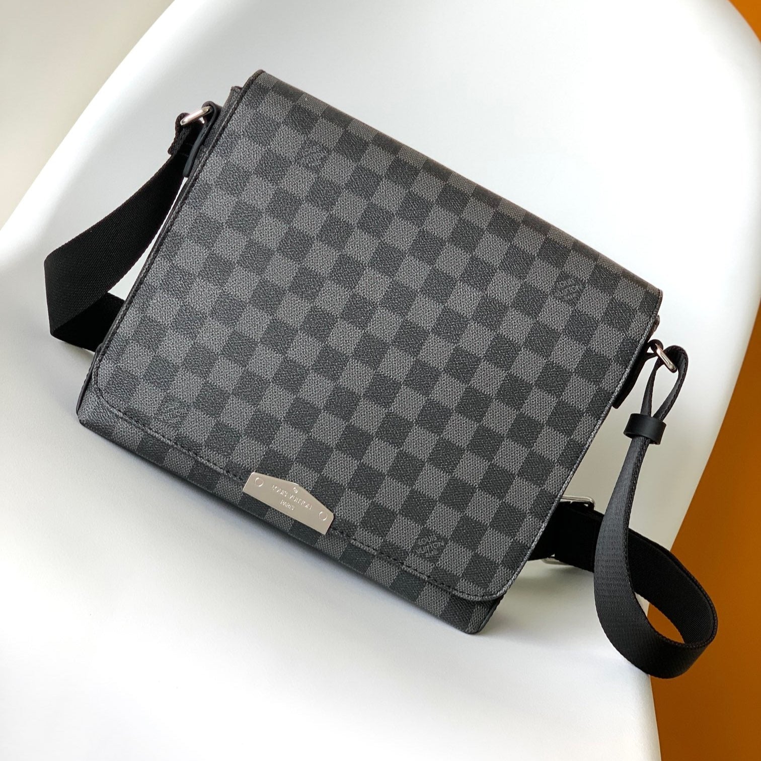 LOUIS VUITTON LV 25S SMALL DISTRICT CROSSBODY BAG 25 IN BLACK DAMIER GRAPHITE CANVAS AND CALFSKIN