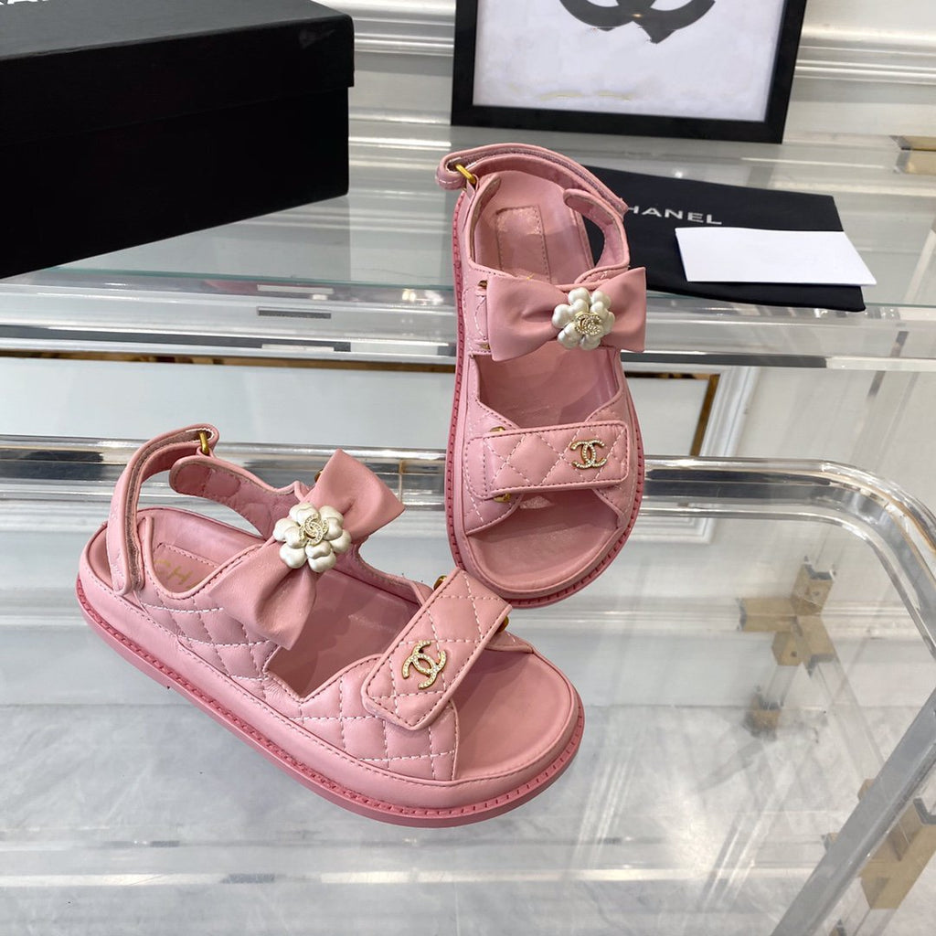 CHANEL dad sandals pink lambskin