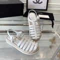 CHANEL roman sandals white lambskin