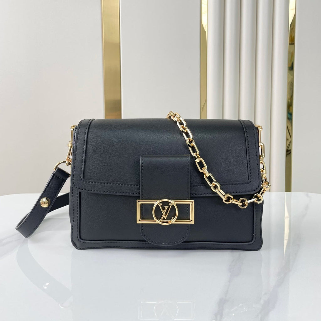 LOUIS VUITTON DAUPHINE SOFT MM 24 IN BLACK SMOOTH LAMBSKIN GOLD HARDWARE