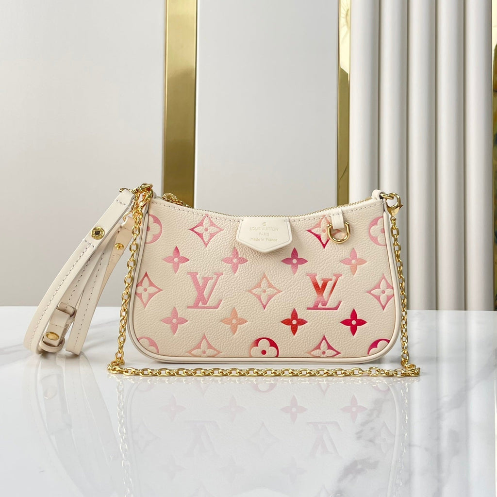 LOUIS VUITTON EASY POUCH ON STRAP 19 IN SUNRISE AQUARELLE MONOGRAM EMPREINTE LEATHER GOLD CHAIN