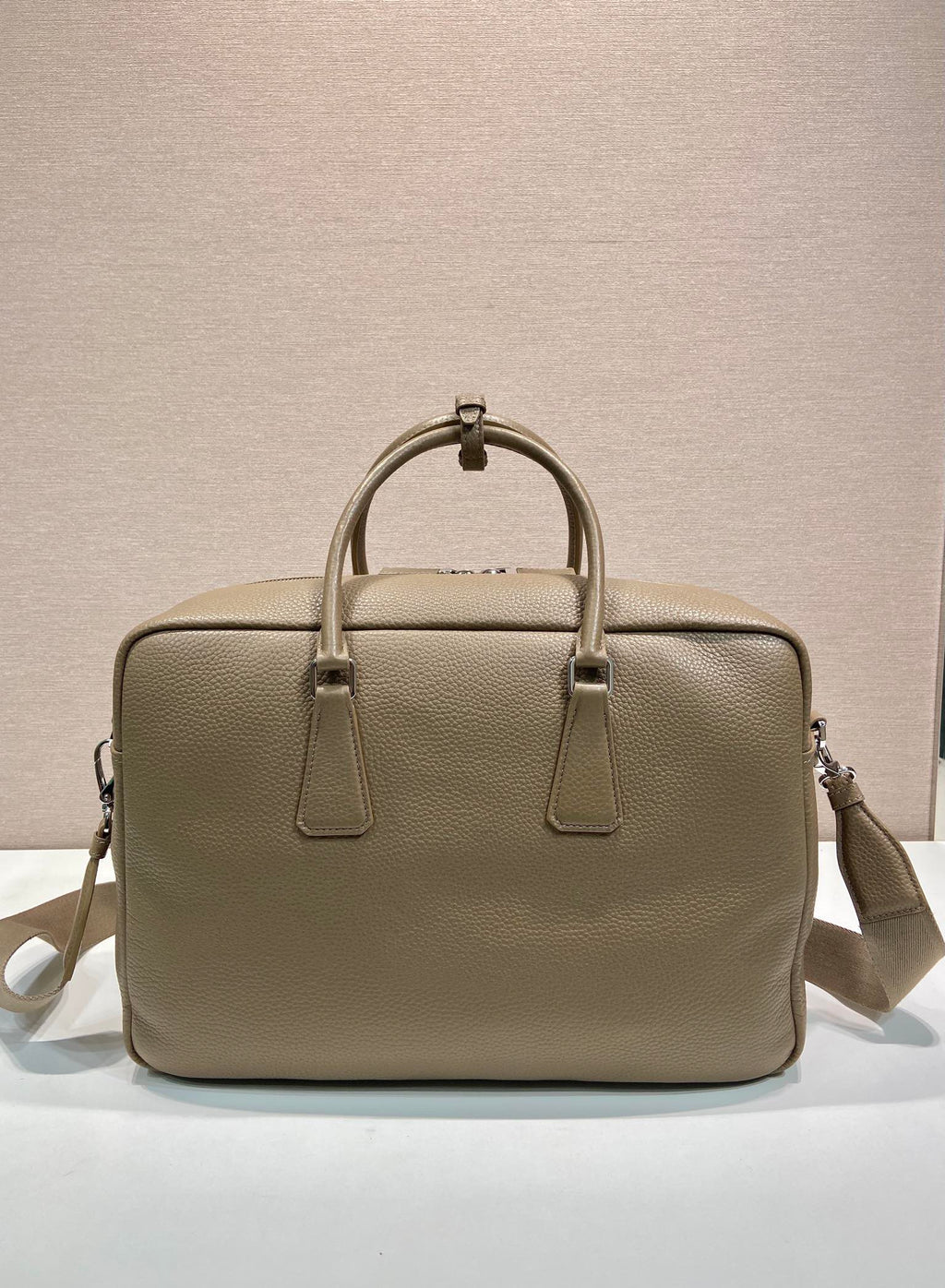 PRADA BRIEFCASE 40 IN DRIED MOSS GRAINED CALFSKIN