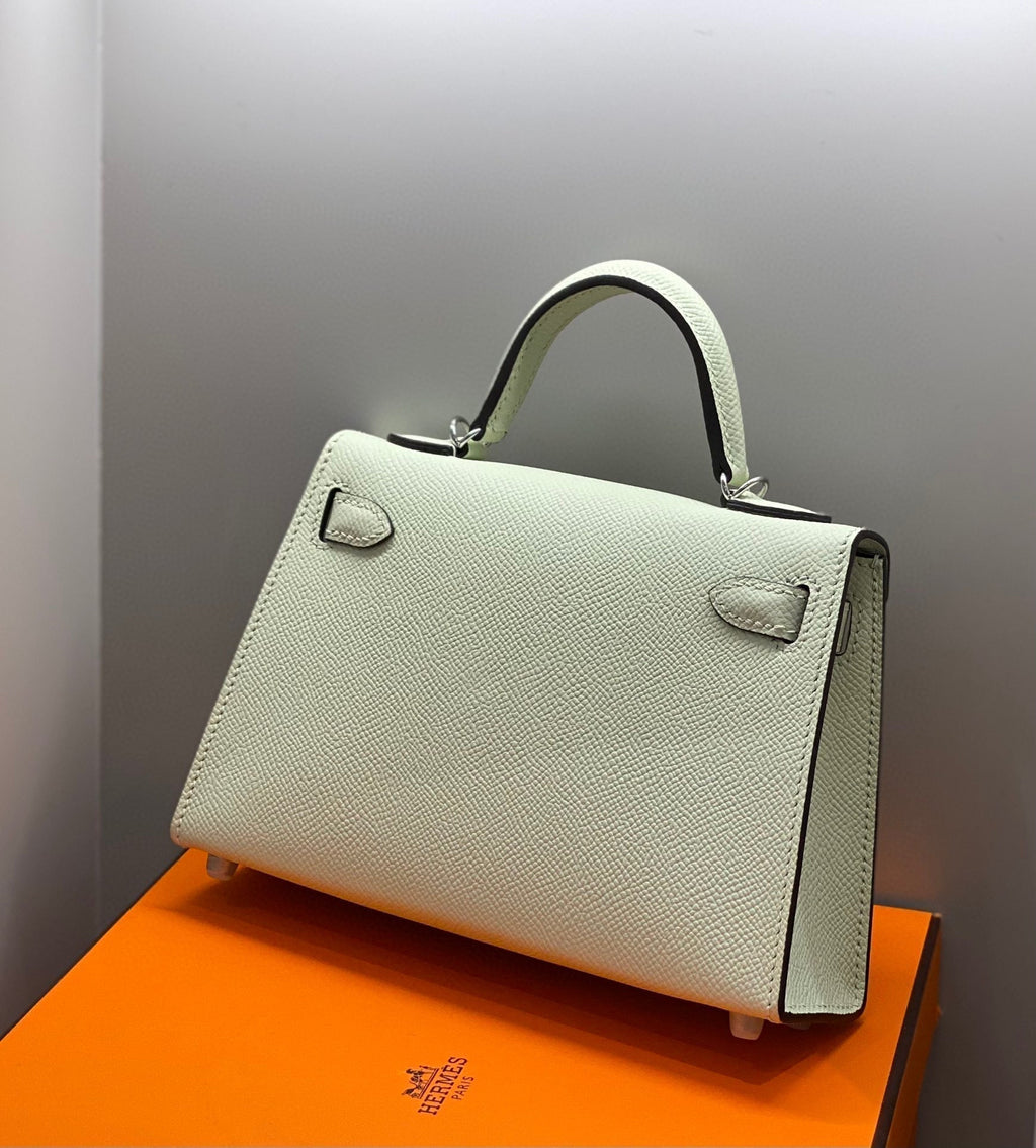HERMES KELLY MINI 20 SEAFOAM EPSOM SILVER HARDWARE