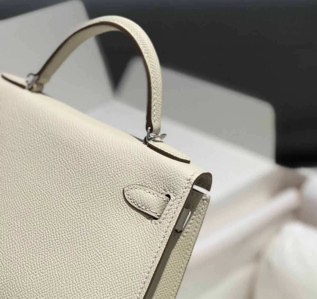 HERMES KELLY MINI 20 WHITE EPSOM SILVER HARDWARE