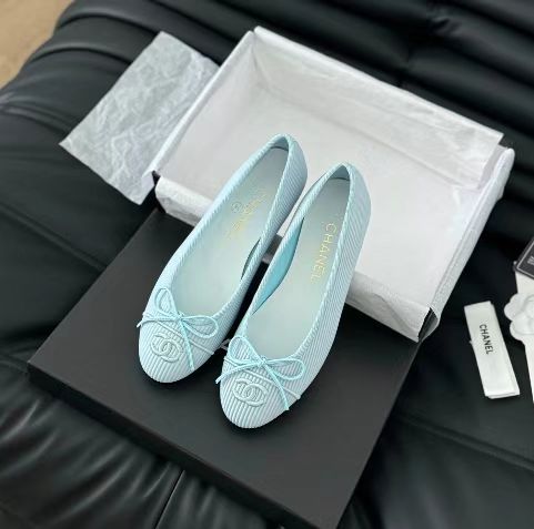 CHANEL BALLET FLATS IN BABY BLUE FABRIC