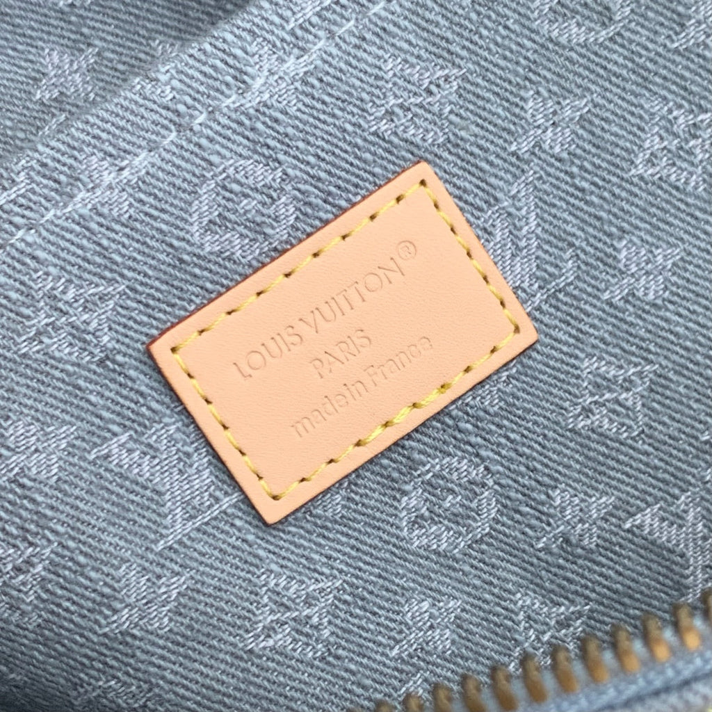 LOUIS VUITTON SPEEDY SOFT 30 IN GREY MONOGRAM DENIM LIGHT BROWN CALFSKIN