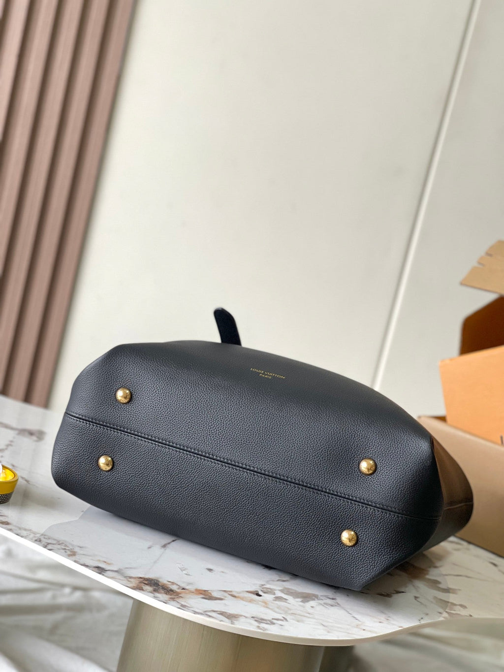 LOUIS VUITTON LOW KEY CABAS 47 IN BLACK GRAINED CALFSKIN GOLD BUCKLE