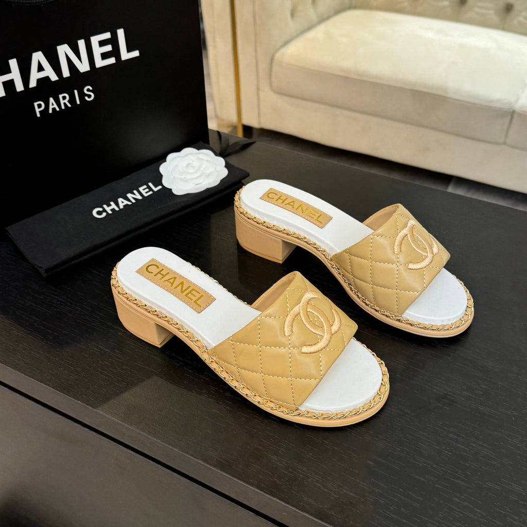 CHANEL HIGH FLATFORM SLIPPER IN DIJON YELLOW EMBOSSED SHEEPSKIN