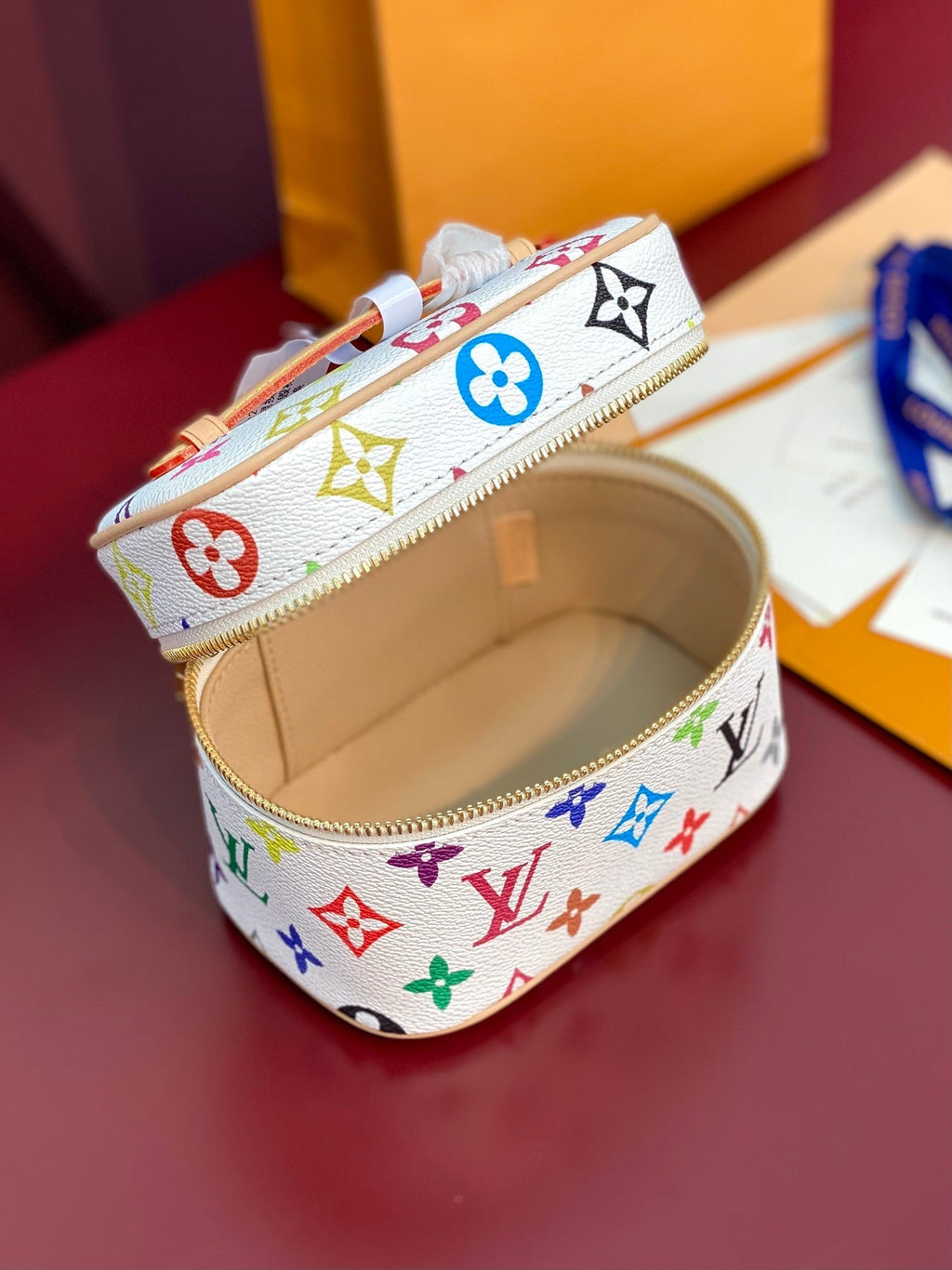 LOUIS VUITTON NICE NANO 14 IN MULTICOLOR MONOGRAM CANVAS GOLD ZIPPER