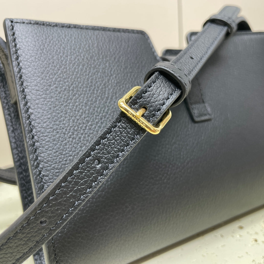 CELINE MINI 18 STRAP POCHETTE IN BLACK SUPPLE CALFSKIN