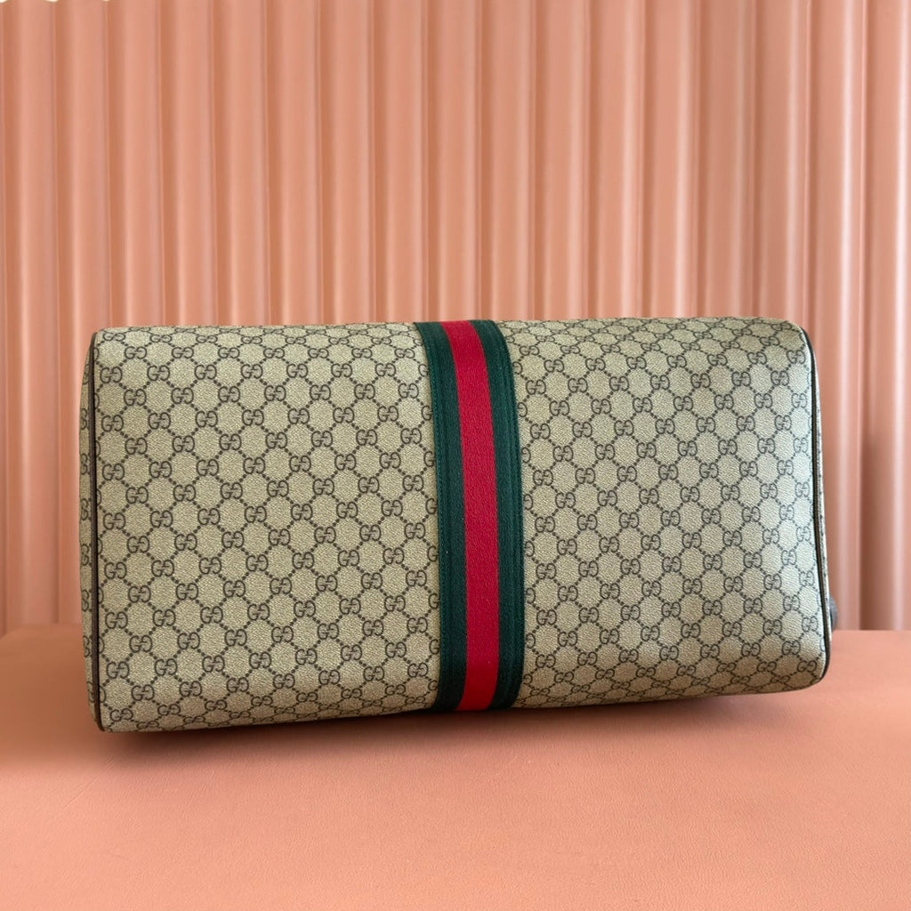 GUCCI 26S DUFFLE BAG 52 IN BEIGE AND DARK BROWN CANVAS