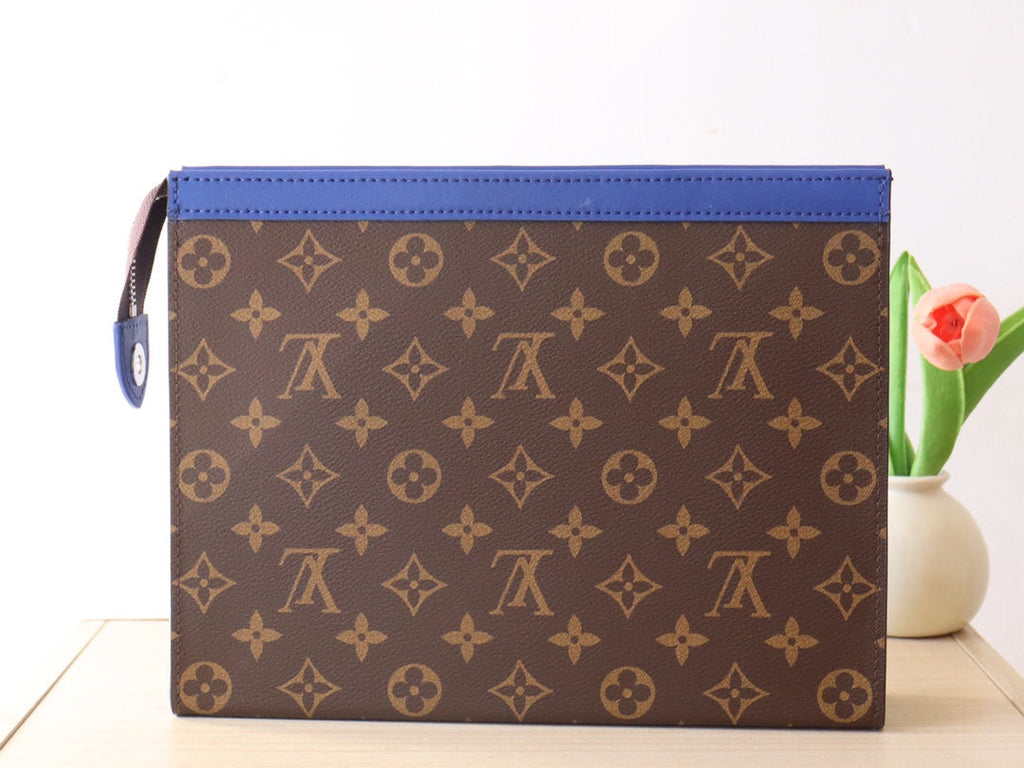LOUIS VUITTON LV 25S POCHETTE VOYAGE 26 IN INDIGO BLUE MONOGRAM MACASSAR COATED CANVAS