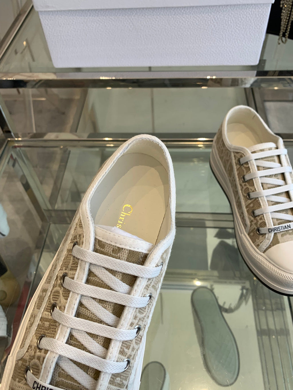 DIOR WALK'N PLATFORM SNEAKER CAMEL BEIGE OBLIQUE EMBROIDERED COTTON