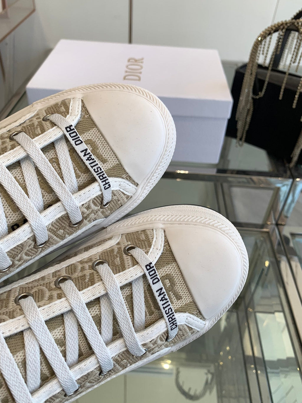 DIOR WALK'N PLATFORM SNEAKER CAMEL BEIGE OBLIQUE EMBROIDERED COTTON