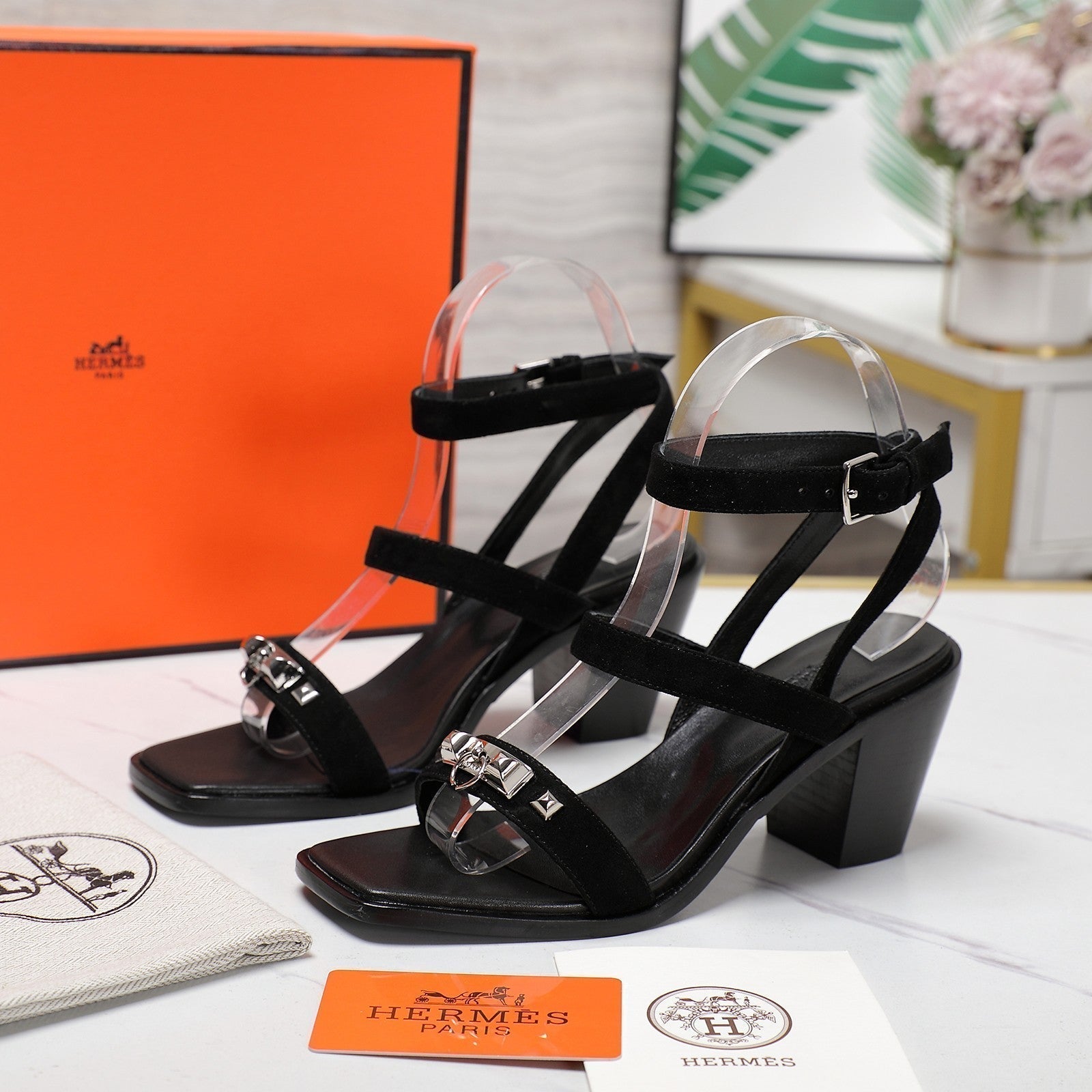 HERMES IVRESSE 65 SANDAL BLACK SUEDE