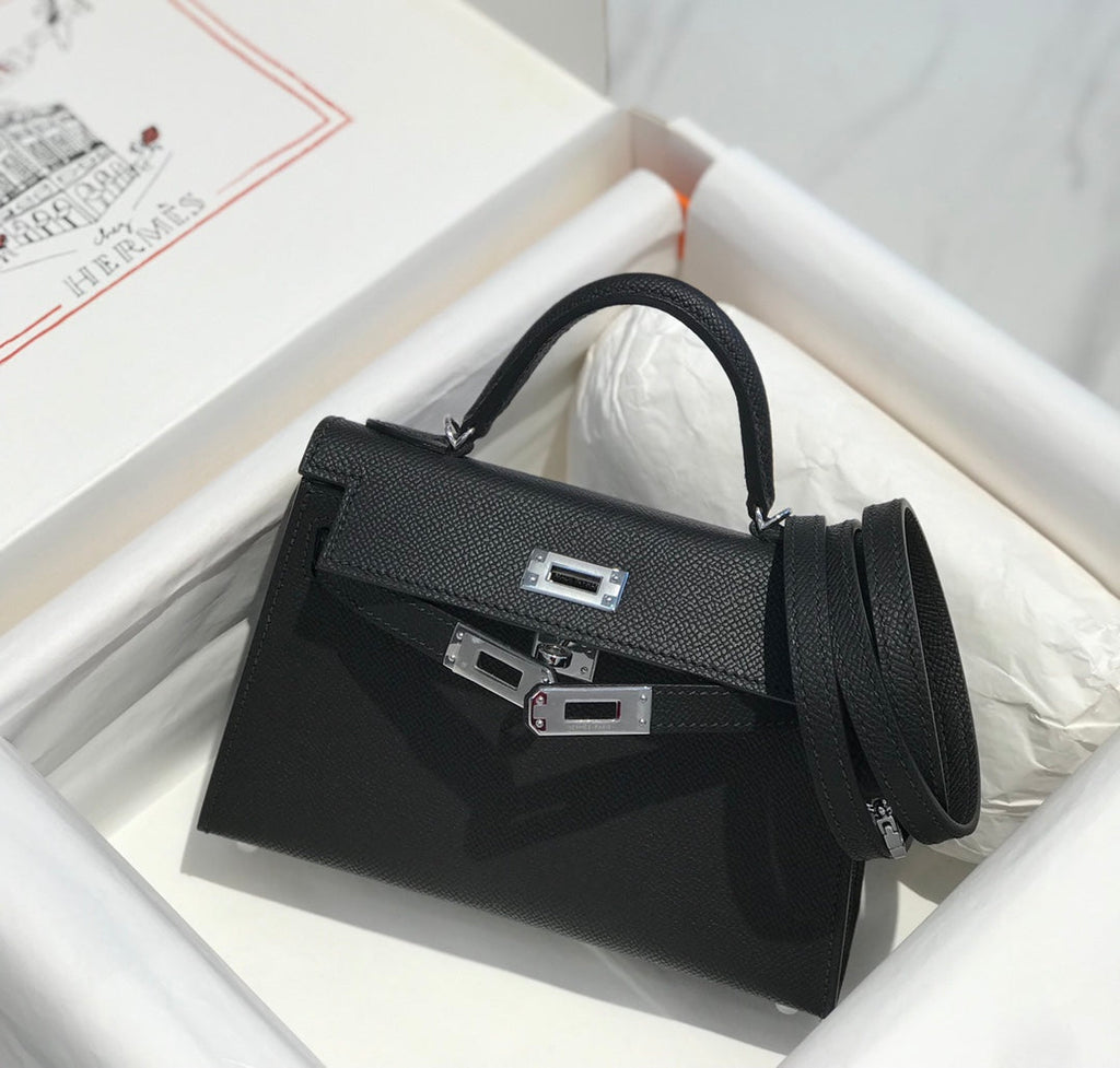 HERMES KELLY MINI 20 BLACK EPSOM SILVER HARDWARE