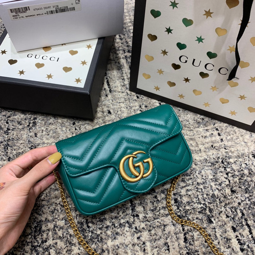GUCCI Marmont Mini 16.5cm Turquoise Calfskin Gold Hardware