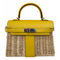 HERMES KELLY 20CM JAUNE DE NAPLES SWIFT IN YELLOW LEATHER AND WICKER SILVER HARDWARE